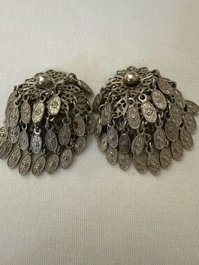 VGUVC Silver Coin-Like Fringe Women’s Vintage CLIP Earrings